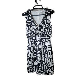 Trina Turk Women's Black White Printed Beaded Dress Size 0 t75
